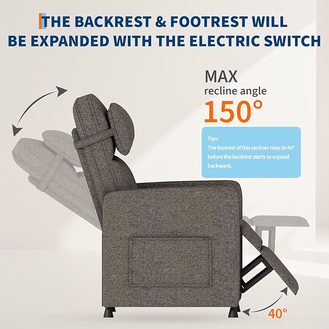 GarveeHome Electric Recliner Chair Living Room Chairs Adjustable Power Reclining Sofa Lazy Chair with Massage & Heat & Lumbar Support & Side Pockets & USB Port(Brown)