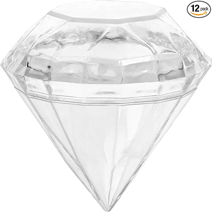 Diamond Shaped Acrylic Candy Boxes - 12 Pack - 2.75"x2.75"x2.75" - Perfect for Weddings, Engagement Parties, Bridal Showers, Birthdays, and Diamond Ring Themed Gifts | Cute Clear Plastic Containers