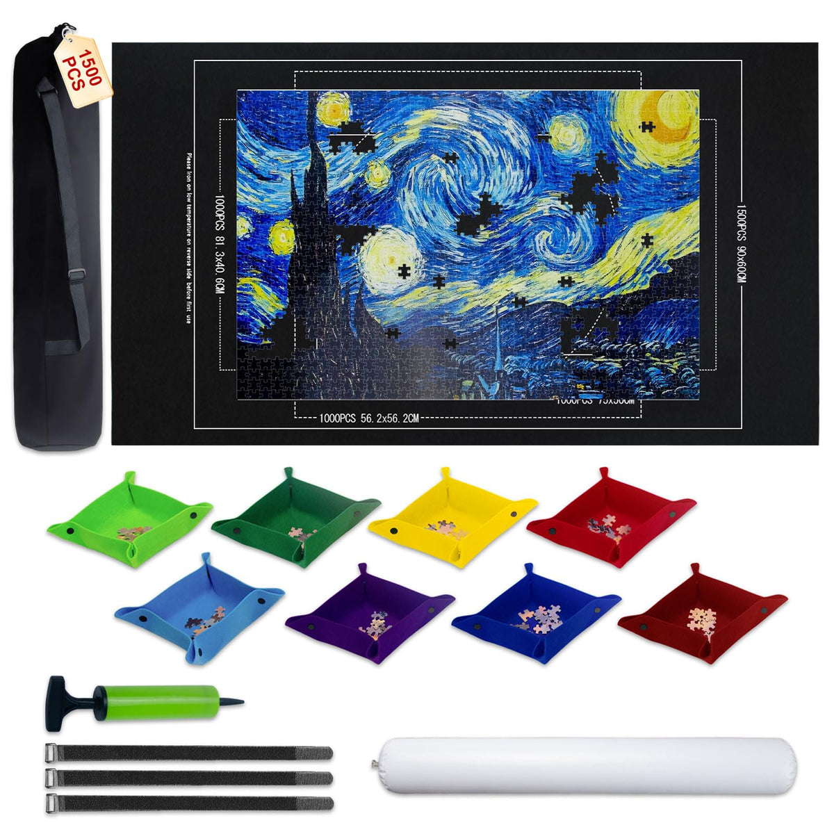 Puzzle Mat Roll Up with 8 Sorting Trays & Air Pump 46x26 - Image 1