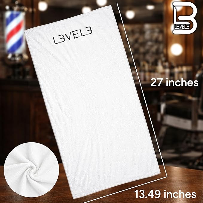 Level 3 Face Towels - Barber and Salon Hair Stylist White Cotton Cloth - Soft, Light and Absorbent