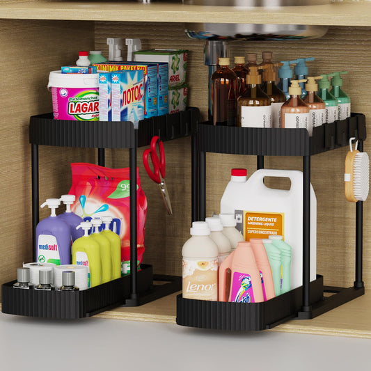 2 Packs Under Sink Pull-Out Storage Organizers, 14.8 Inches - Image 1