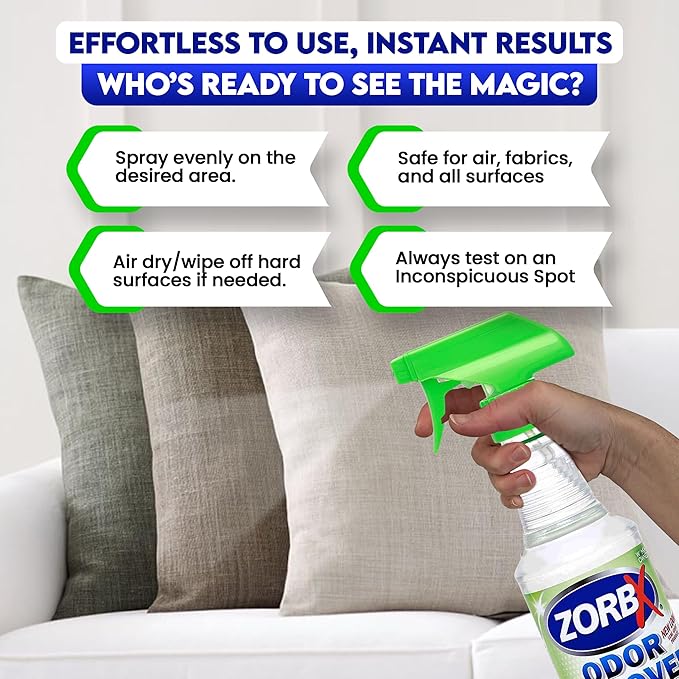 ZORBX Unscented Odor Eliminator for Strong Odor 16 Oz + 128 Oz - Used in Hospitals & Healthcare Facilities - Advanced Trusted Formula, Fast-Acting Odor Remover Spray for Dog, Cat, House & Carpet