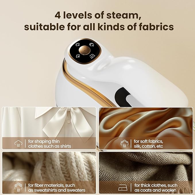 Portable Clothes Steamer 175x80mm Ceramic Glaze Panel Iron LCD 220ml Water Tank 1200W&15s Fast Heat Up 4-speed Steamer for Clothes of all Fabrics Dry&Wet Iron for Home Travel Business Trip