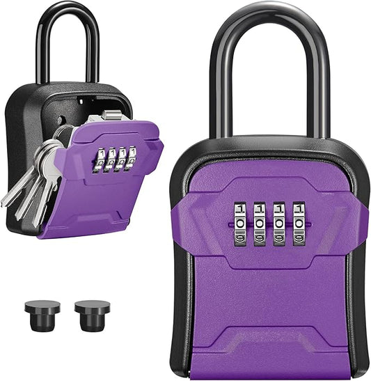 Puroma Lock Box, Key Lock Box Wall Mount & Portable Combination Lockbox with Resettable Code, Security Lockbox for Outside House Keys, Apartment Realtors Spare Keys Storage (1 Pack, Purple)
