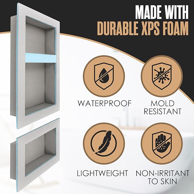 Houseables Shower Niche, Shower Niche Insert Tile Ready, Recessed Bathroom Storage, 12x20 + 12x6, in Wall Shelf, Cubby Inserts, Recessed Shampoo Caddy, Inset Shelves, Built in Nook, Soap Box, Prefab