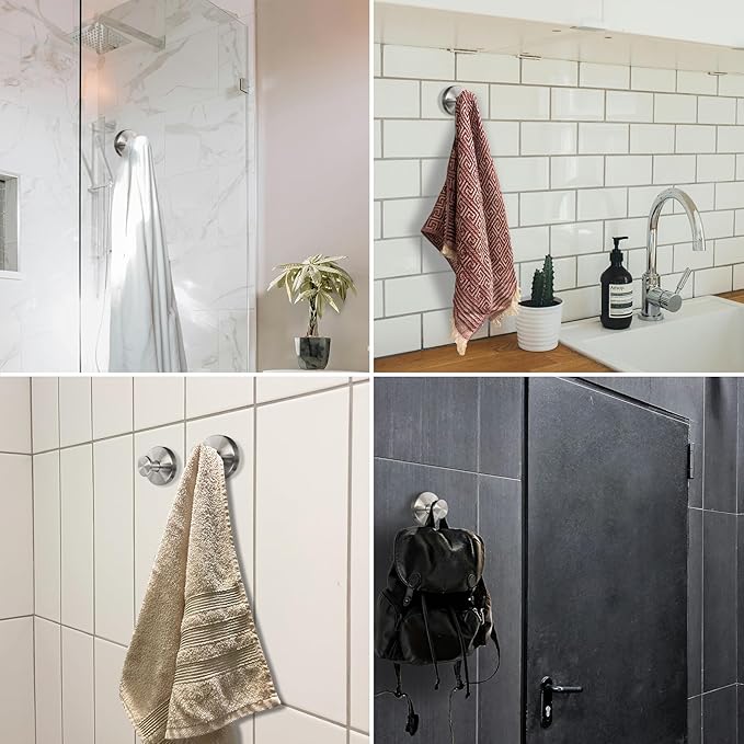 Suction Cup Hooks for Shower - 2 Pack, Gold - Stainless Steel, Strong Suction, No Drill, Removable Hanger, Tile Bathroom Kitchen Wall, Glass Door, Mirror Hook Hanging Robe, Towel Holder
