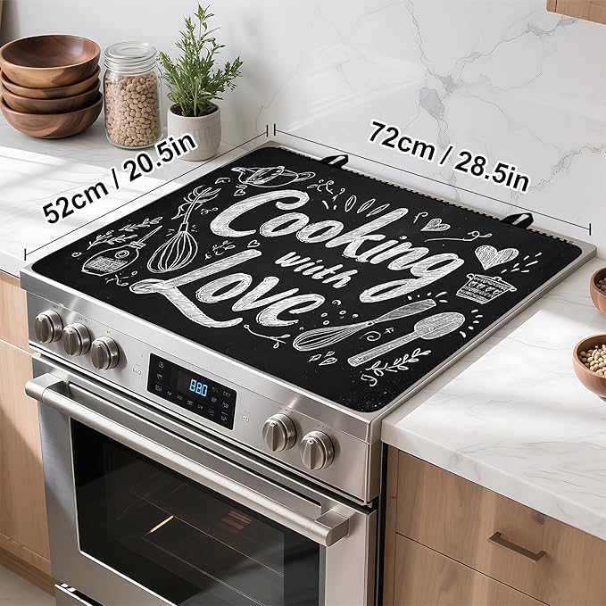 Stove Top Cover for Home Decoration Kitchen Pad Washable Cooktop Covers Countertop Stove Protector Mat for Home Kitchen Cooktops (Cooking with love, 28"x20")