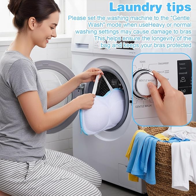2 Pack Bra Washing Bags for Laundry, Reusable Washable Bra Laundry Bag with Handle, Non-Deform Mesh Wash Bag for Washing Machine Storage Travel