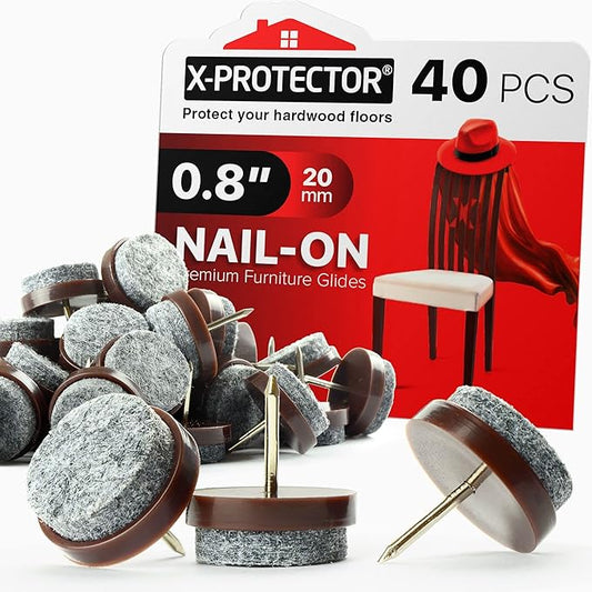 Nail-on Felt Pads X-PROTECTOR 40 PCS - 0.8" Felt Furniture Pads - Felt Chair Pads for Hardwood Floors - Floor Protectors for Furniture Legs - Furniture Sliders for Hardwood Floors (20mm)!