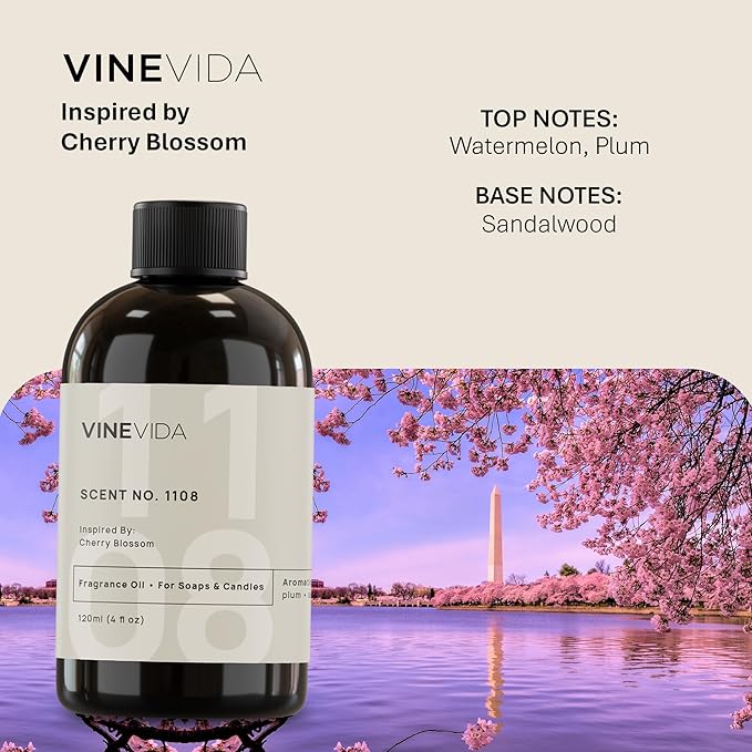 VINEVIDA [4oz] Cherry Blossom Fragrance Oil for Candle Making and Soap Making - Premium Candle Scents for Soy Candles