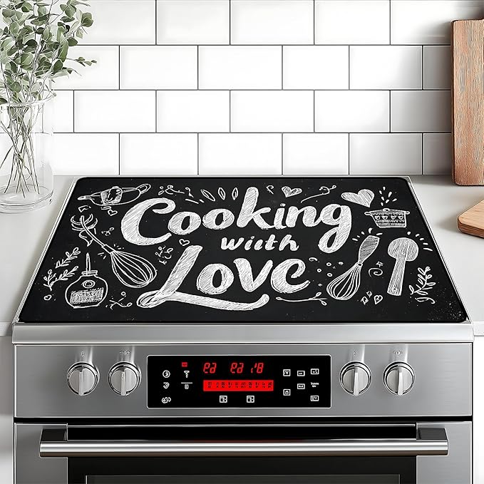 Stove Top Cover for Home Decoration Kitchen Pad Washable Cooktop Covers Countertop Stove Protector Mat for Home Kitchen Cooktops (Cooking with love, 30"x21")
