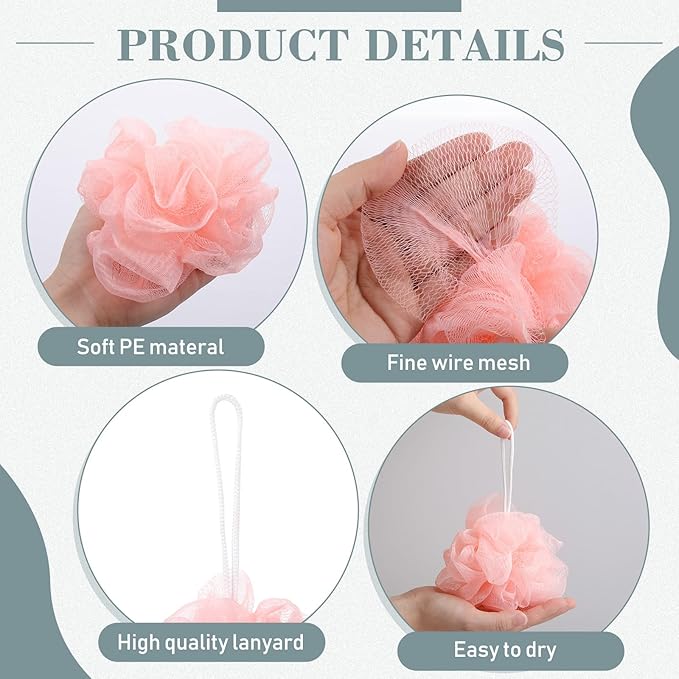 Sunnyray 200 Pcs Loofahs Bulk Bath Sponge Shower Luffas Exfoliating Body Scrubber Packs Soft Mesh Loofahs Balls Travel Cleaning Wash Puff Bathing Accessories for Women Men, 20g (Assorted Colors)