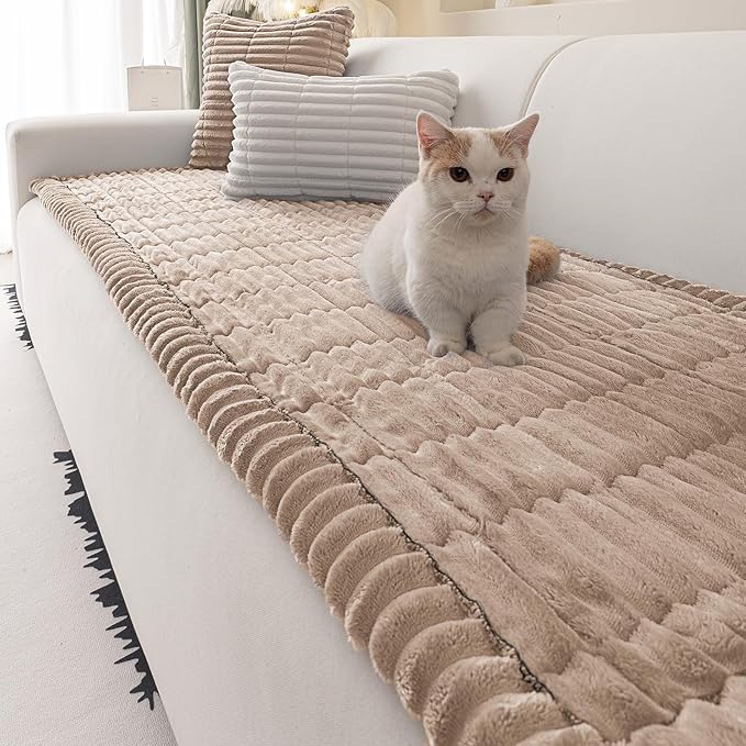 Couch Cover for Dogs Washable,Non Slip Fuzzy Durable Couch Covers for 3 Cushion Sofa Pet Friendly Sofa Cover Dog Thick Soft Slipcovers Protector Couches Mat Bed (Brown, 27.6" x 82.7"/70 x 210cm)