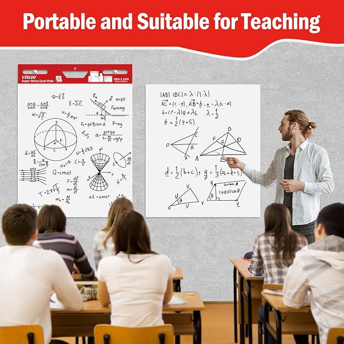 Thickened Sticky Easel Pad, 20 x 23 Inches Large Chart Paper for Teachers, Self Stick Easel Paper for White Board, White Anchor Chart Paper, with Sticky Note, 300 Sheets/10 Pads