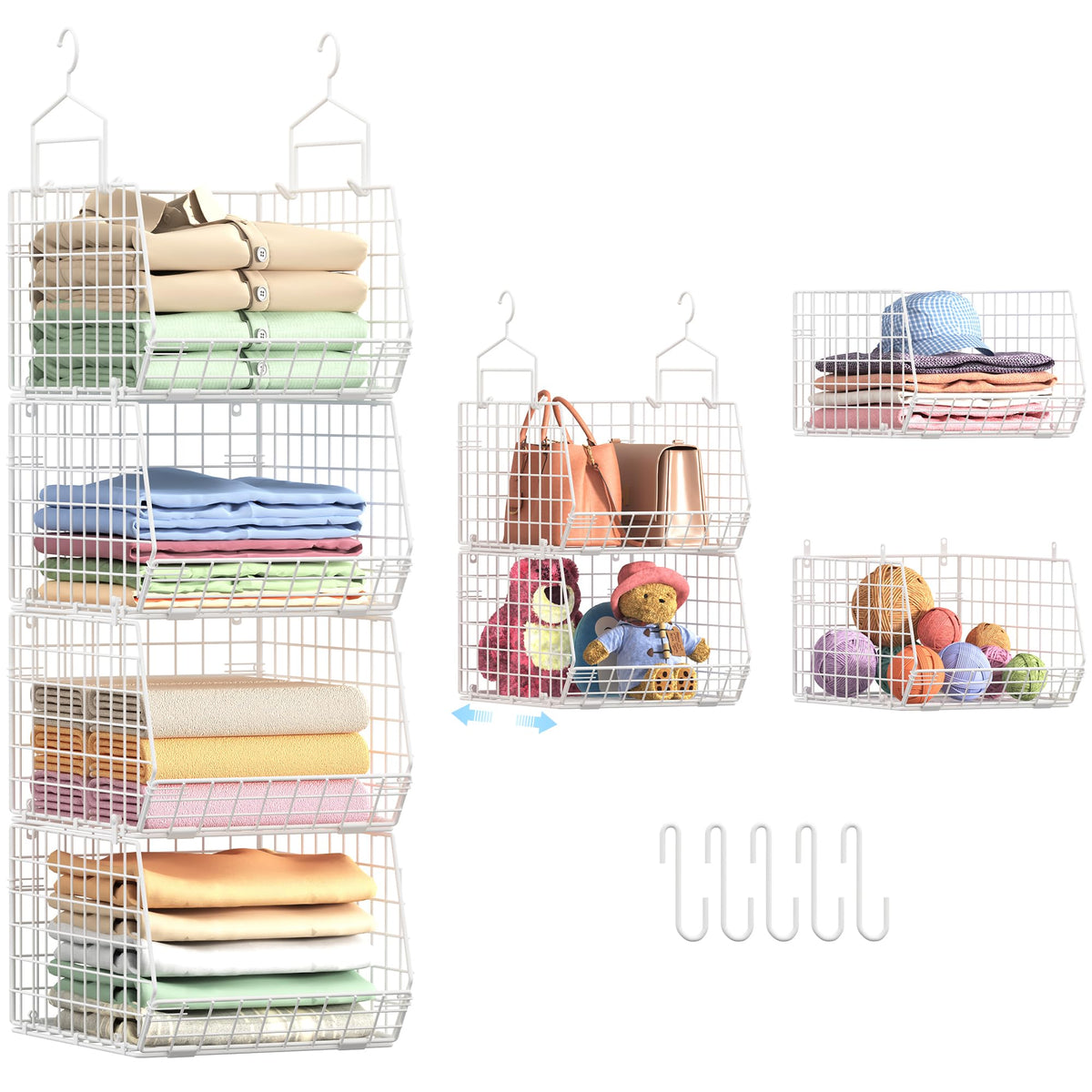 4" Extra Deeper Foldable Hanging Closet Organizer, Small Wire - Image 1