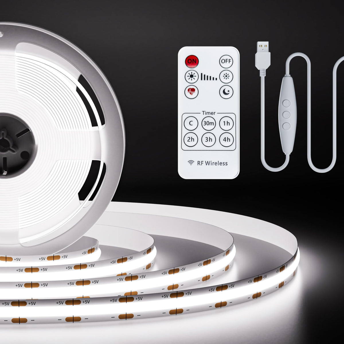 PAUTIX 5V USB COB LED Strip Light 6.56ft/2m 1200lm, Dimmable - Image 1