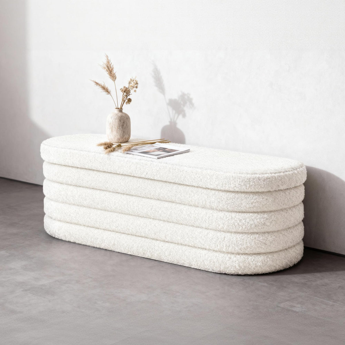Storage Ottoman Bench, 43" Entryway Shoe Seat, Sherpa White - Image 1