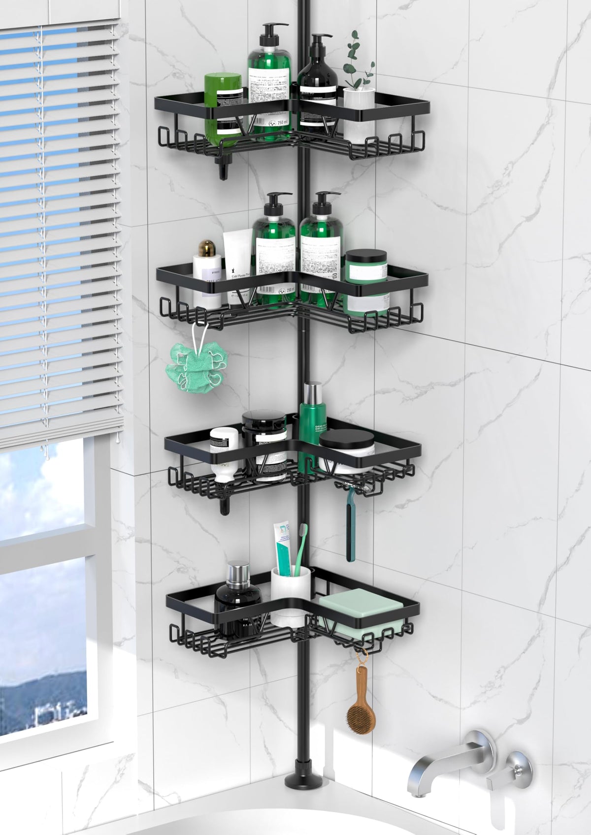 DAOYA Corner Shower Caddy Tension Pole 4 Tier Shower Caddy - Image 1