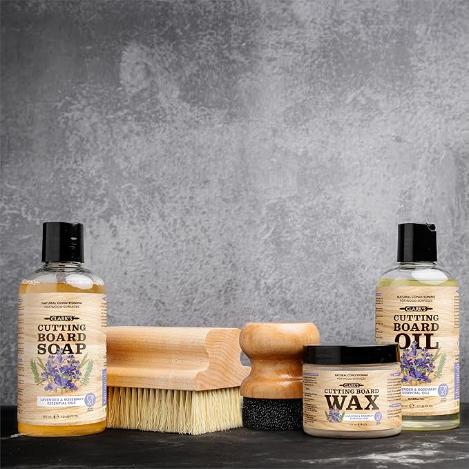 CLARK'S Cutting Board Wax - 2-in-1 Wood Butter & Food Grade Mineral Oil with Beeswax – Butcher Block Conditioner for Cutting Boards – Lavender & Rosemary Essential Oil Scent – Made in USA, 6oz