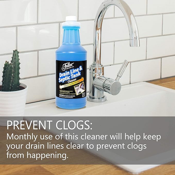 Fuller Brush Drain Line & Septic Tank Cleaner - Powerful Septic System Treatment & Slow Running Drain Solution For Bathroom & Kitchen - Prevent Clogged Drains in Home & Business 2 Pack
