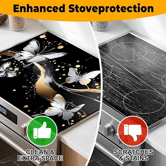 Stove Top Cover for Home Decoration Kitchen Pad Washable Cooktop Covers Countertop Stove Protector Mat for Home Kitchen Cooktops (butterfly, 28"x20")