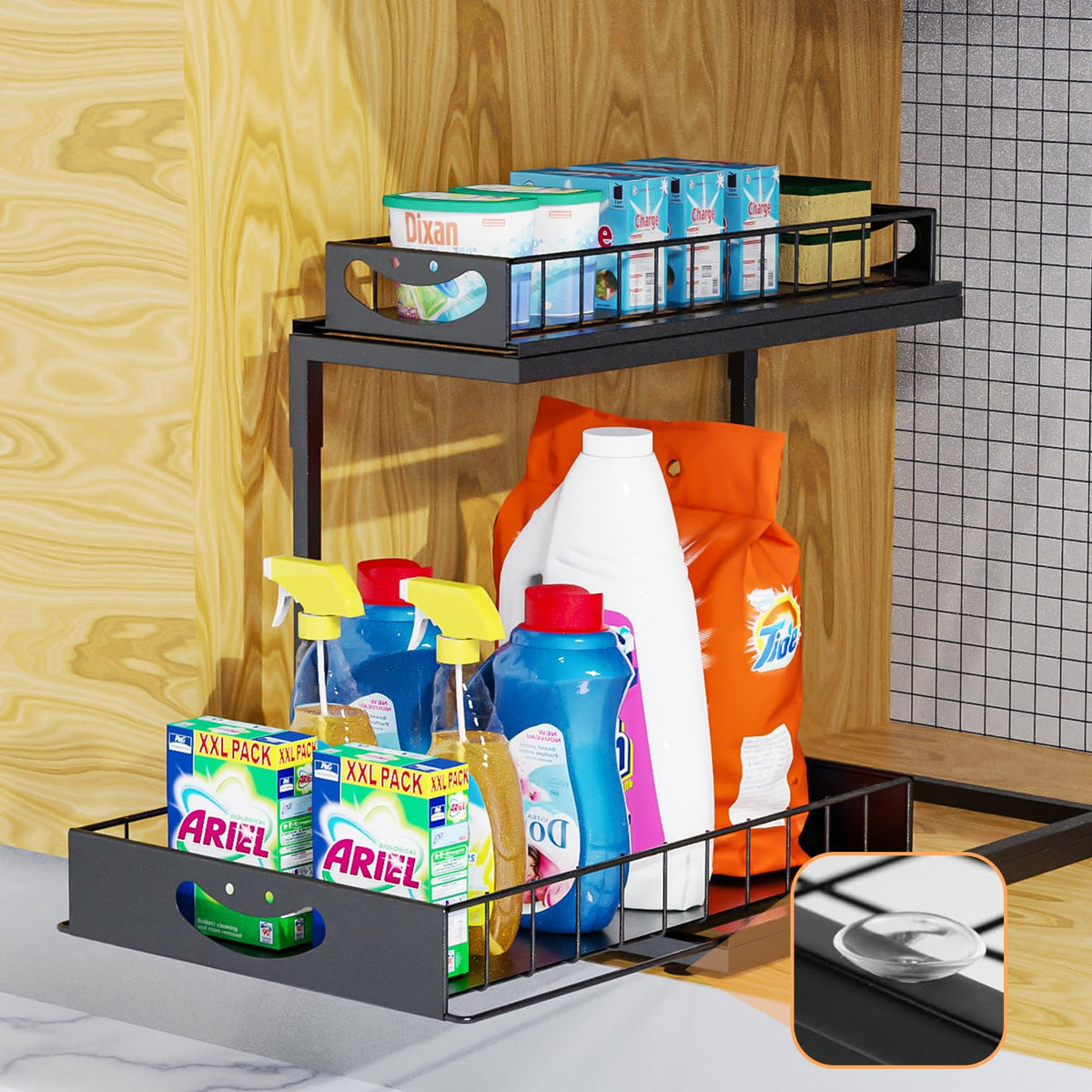 FILTA Under Sink Organizer, Metal Pull Out Cabinet Organizer - Image 1