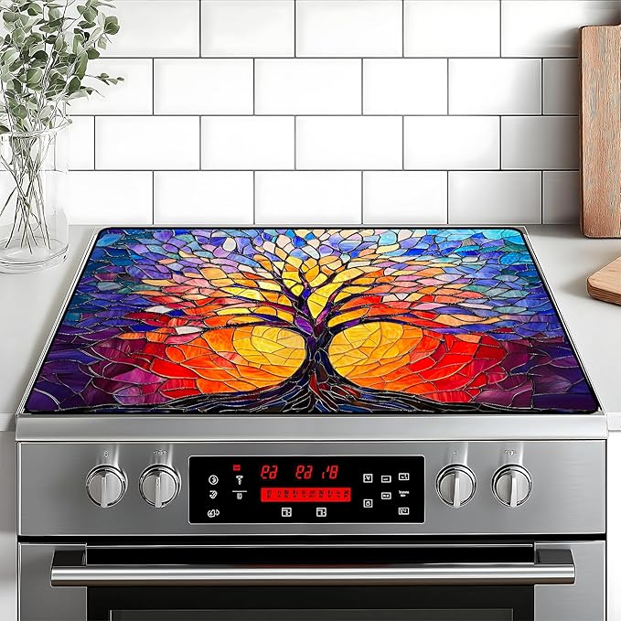 Stove Top Cover Retro Flower Gas Stove Top Cover for Home Decoration Kitchen Pad Non-Stick Washable Cooktop Covers Countertop Protector Keep Stove Clean 28"x20" (Tree of Life-2)