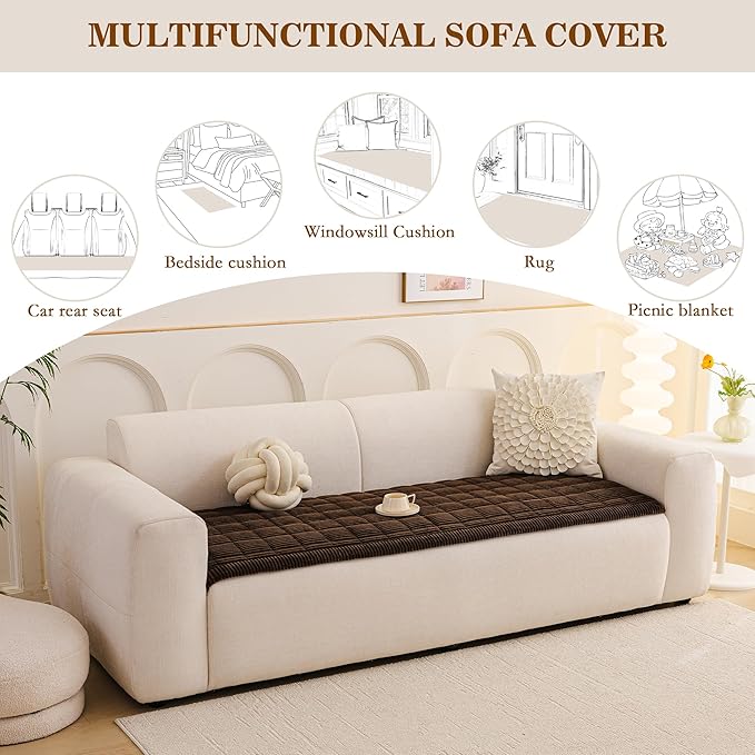 MEETSKY Couch Cover for 2 Cushion Couch Sofa, Non-Slip Couch Cover for Dog Washable Sofa Protector Pet Friendly Dog Mats for Couches Soft Furniture Covers, 27.6" x 70.9", Chocolate