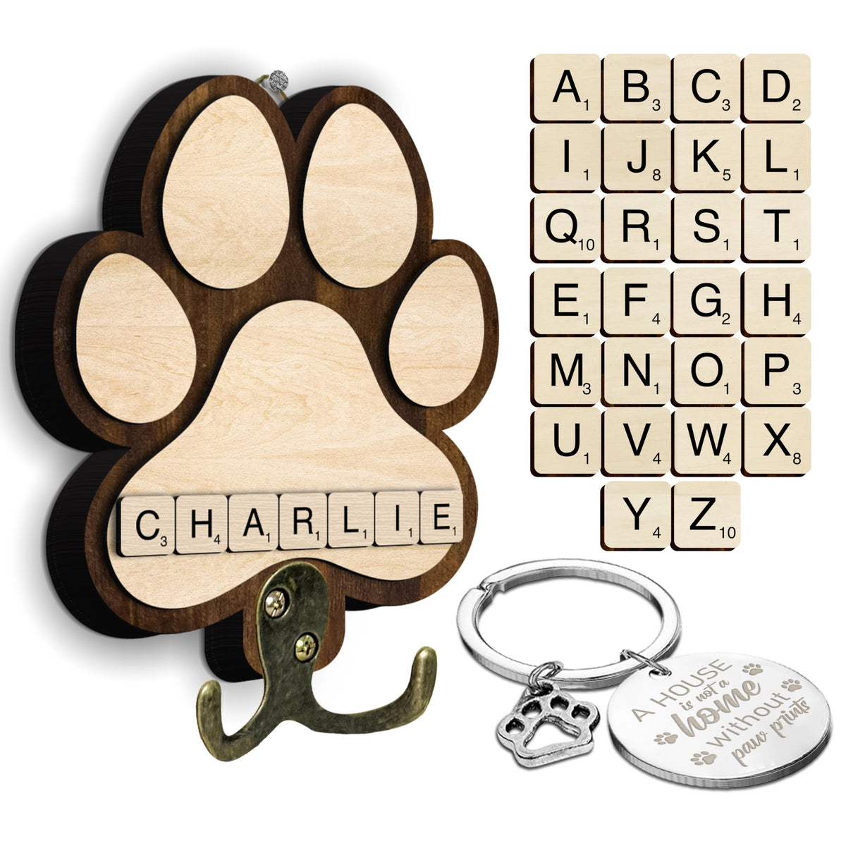 Dog Leash Holder for Wall Mount with Scrabble Letters - Image 1