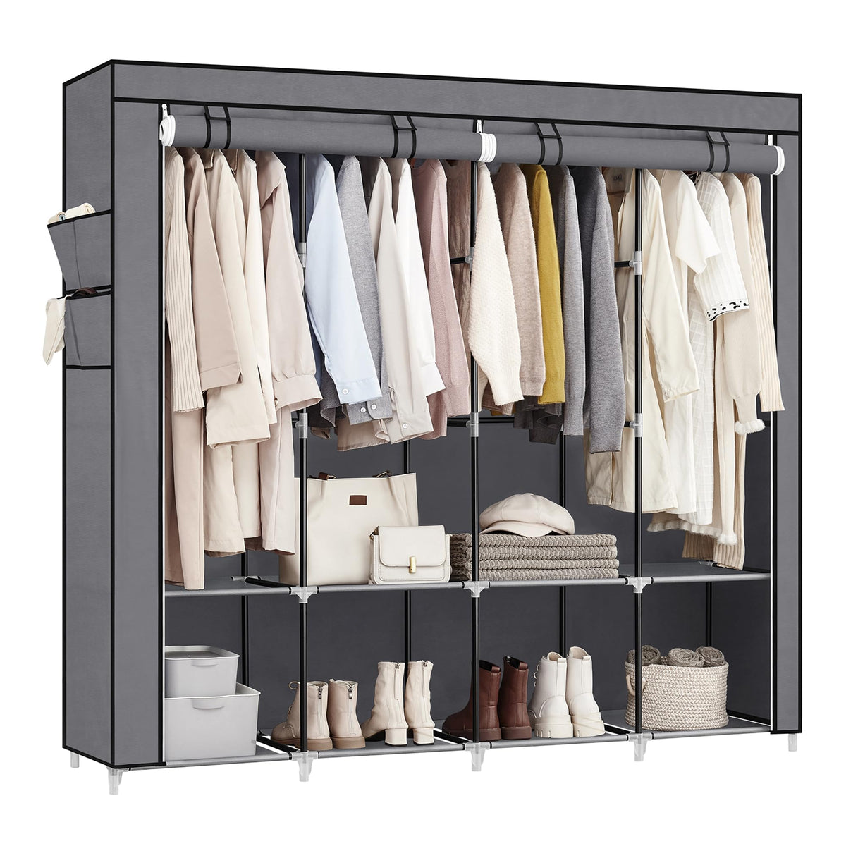 SONGMICS Portable Closet with Cover, 4 Hanging Rods and Shelves - Image 1