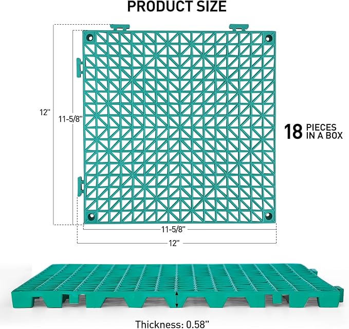 MAXWAVE 18 Pack 12" x 12" Modular Interlocking Floor Mats, Soft PVC Non-Slip Drainage Tiles, Splicing Rubber Cushion Flooring for Deck, Shower, Pool, Basement, Shed, Indoor and Outdoor Use