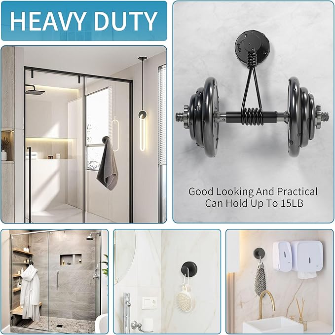 Deluwire Suction Cup Hooks for Shower,3 Packs Wall Mount Towel Holder,Removable Shower Towel Suction Hooks for Bathroom Wall,Kitchen,Glass,Mirror,Tile to Hang Robes,Loofah-Black