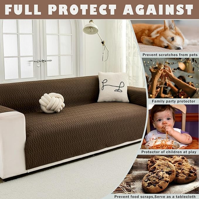 Cmfshape Skidproof Loveseat Cover-Geometrical Couch Slipcover with Elastic Straps-Easy Fit Slip Cover-Washable Furniture Protector for Pets and Kids(Loveseat46,Coffee)