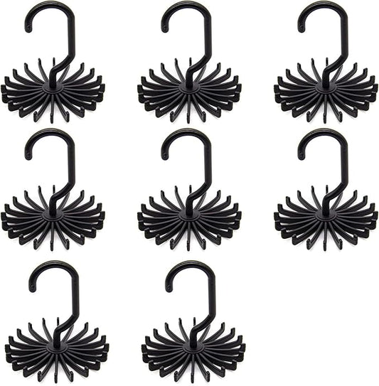 AUEAR, 8 Pack 360 Degree Rotating Scarf Hanger 20 Hooks Twirl Plastic Ties for Women Men Home Bedroom Supplies (Black)