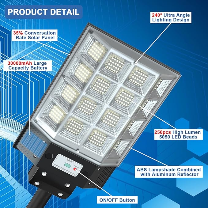 Solar Street Lights Outdoor Waterproof, 8000W Solar Flood Light with Motion Sensor Dusk to Dawn Commercial Parking Lot Light 2 Pack