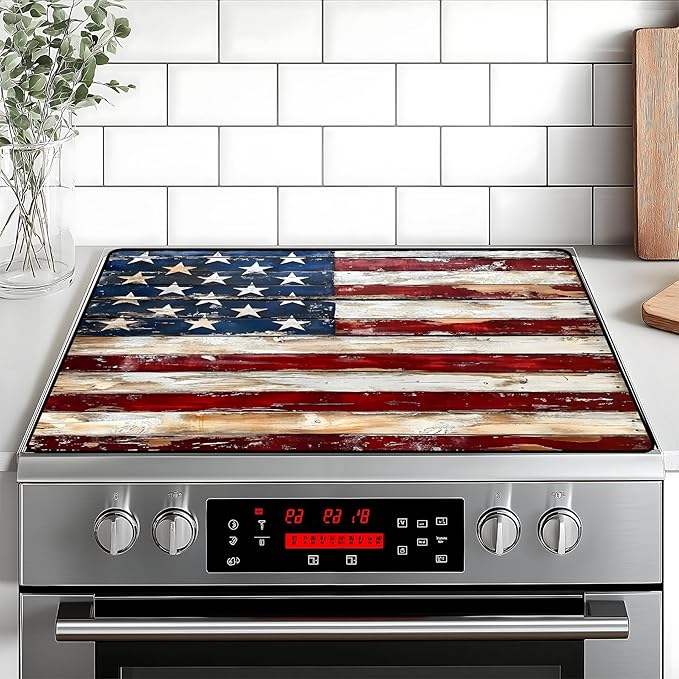 Stove Top Cover for Home Decoration Kitchen Pad Washable Cooktop Covers Countertop Stove Protector Mat for Home Kitchen Cooktops (Flag, 28"x20")