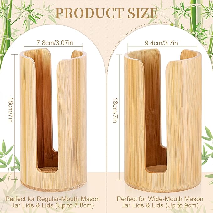 2 Pack Mason Jar Lid Organizer (Wide Mouth & Regular Mouth) Bamboo Ball Jar Wooden Storage Accessories for Home Kitchen Organization & Tumbler Lids, Fit Mason/Canning/Bamboo Lids