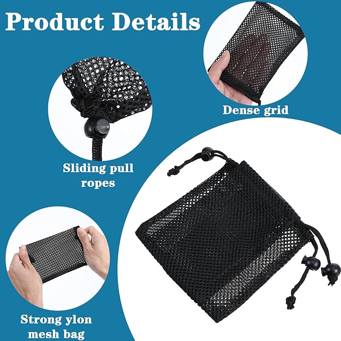 6 Pcs Small Mesh Bag Drawstring, 6" X 4" Black Nylon Drawstring Bags, Portable Mesh Gift Bags for Travel Stuff