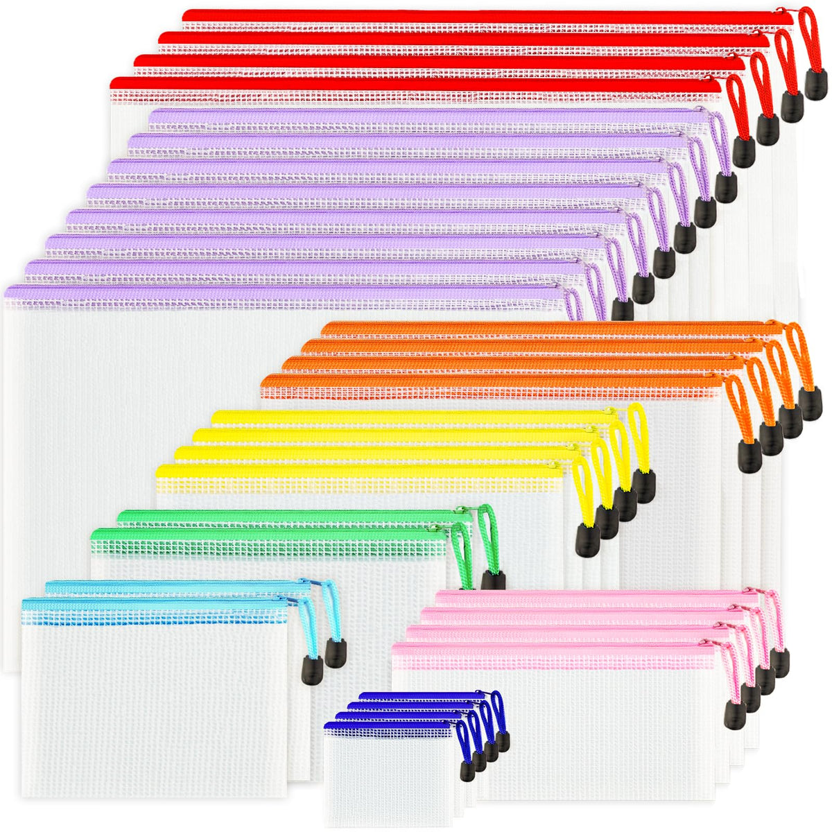 32pcs Mesh Zipper Pouch Bags, 8 Sizes - Image 1