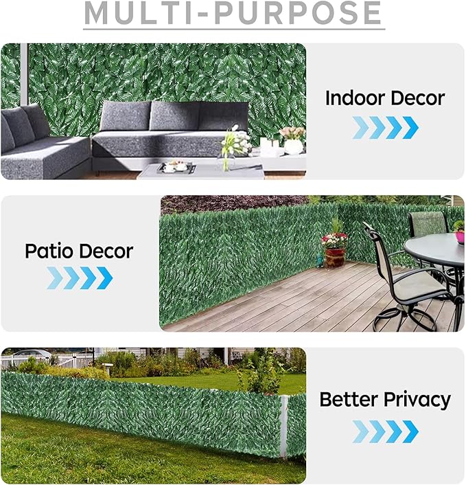 Artificial Ivy Privacy Fence Screen,59"x118" UV-Anti Fake Leaves Plant Vine,Privacy Hedges Wall for Indoor Outdoor Garden Backyard Decor,Color Green Pineapple Leaves