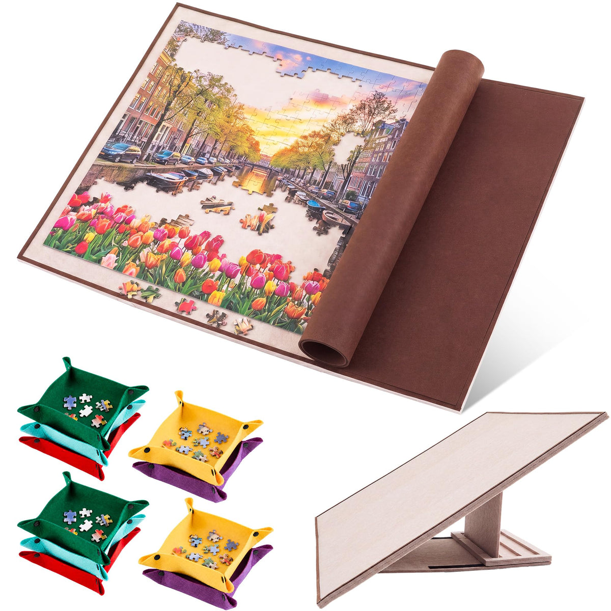 Ceenna 2000 Pcs Puzzle Board, 10 Sorting Trays Tilting - Image 1