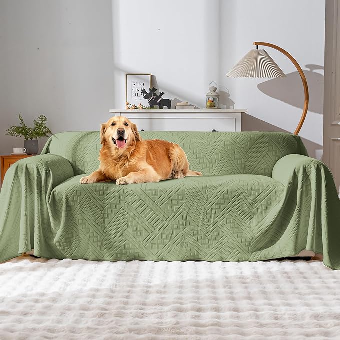 Waterproof Couch Cover, Reversible, Pet-Friendly, Washable and Anti-Slip Couch Covers for Sofa Protection with 3 Cushions, Sofa Slipcovers for Dogs and Cats (71×118in/Green)