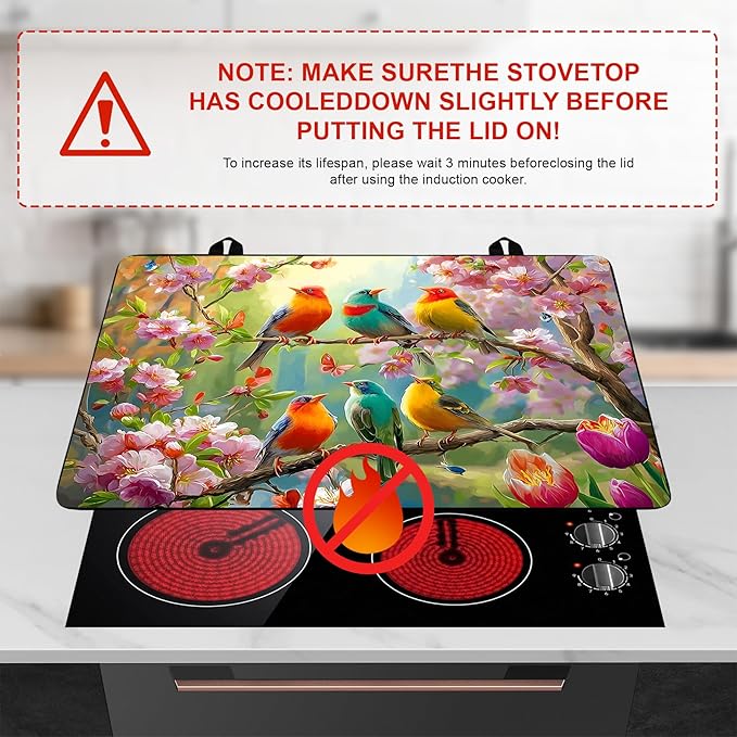 Happy Easter Stove Top Cover Flower Eggs Cute Rabbit Gas Stove Top Cover for Home Decoration Kitchen St. Patrick Day Pad Non-Stick Washable Cooktop Covers Countertop Protector (bird, 28" x 20")