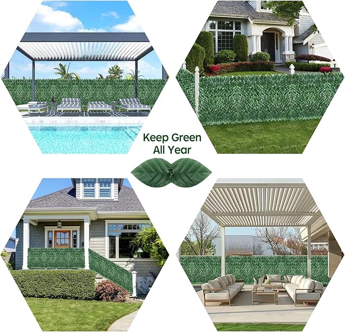 Artificial Ivy Privacy Fence Screen,39.4" X 99" UV-Anti Fake Leaves Plant Vine,Privacy Hedges Wall for Indoor Outdoor Garden Backyard Decor,Color Green Pineapple Leaves