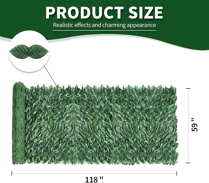 Artificial Ivy Privacy Fence Screen,59"x118" UV-Anti Fake Leaves Plant Vine,Privacy Hedges Wall for Indoor Outdoor Garden Backyard Decor,Color Green Pineapple Leaves
