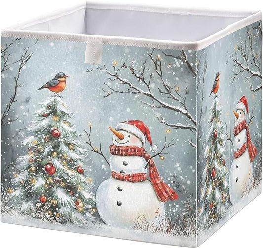 Bolaz Snowman and Christmas Tree Closet Organizers Storage Cubes Storage Bins Shelf Baskets Containers for Home Room Office,Square