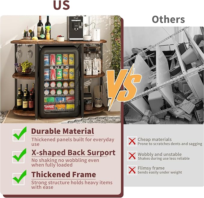 Mini Fridge Stand with Power Outlet and Led Light,Microwave Stand with Storage,Mini Fridge Cabinet with Wine Rack ,Bar Cabinet with Fridge Suitable for Kitchen,Dining Room,Living Room, Rustic Brown