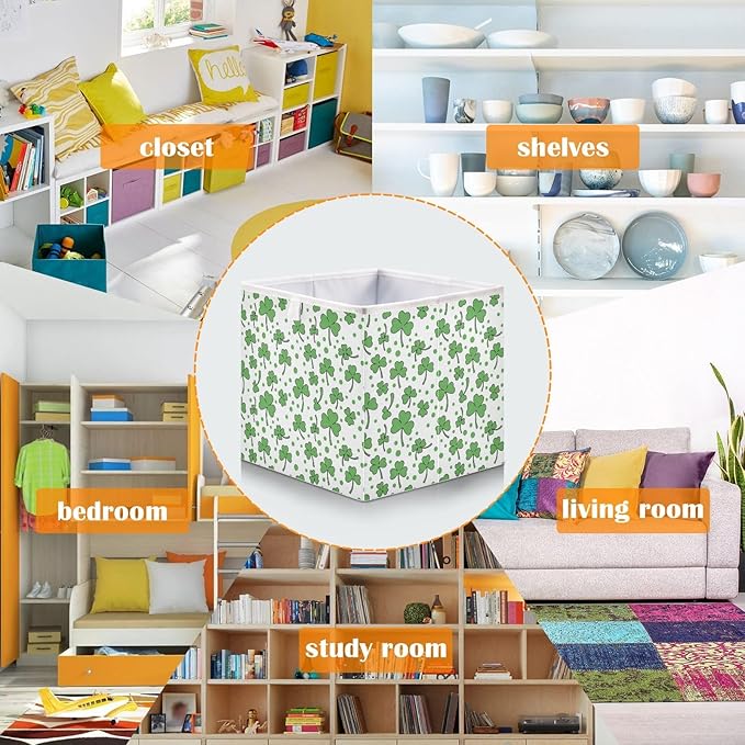 Bolaz St Patricks Day Clover Closet Organizers Storage Cubes Storage Bins Shelf Baskets Containers for Home Room Office,Rectangle