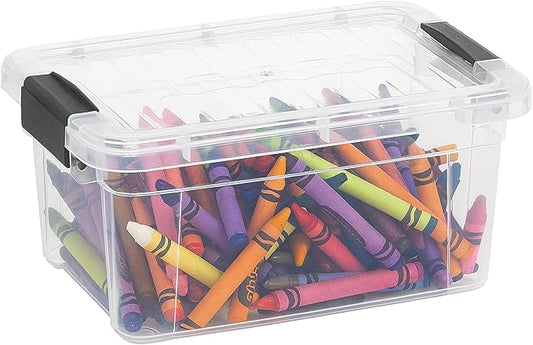 Superio Mini Storage Container Plastic Crayon Box Art Supplies and Sewing Case Stackable Clear Small Organizer for Beads, Stationery, Chalk, and Food, 1.05 Quart
