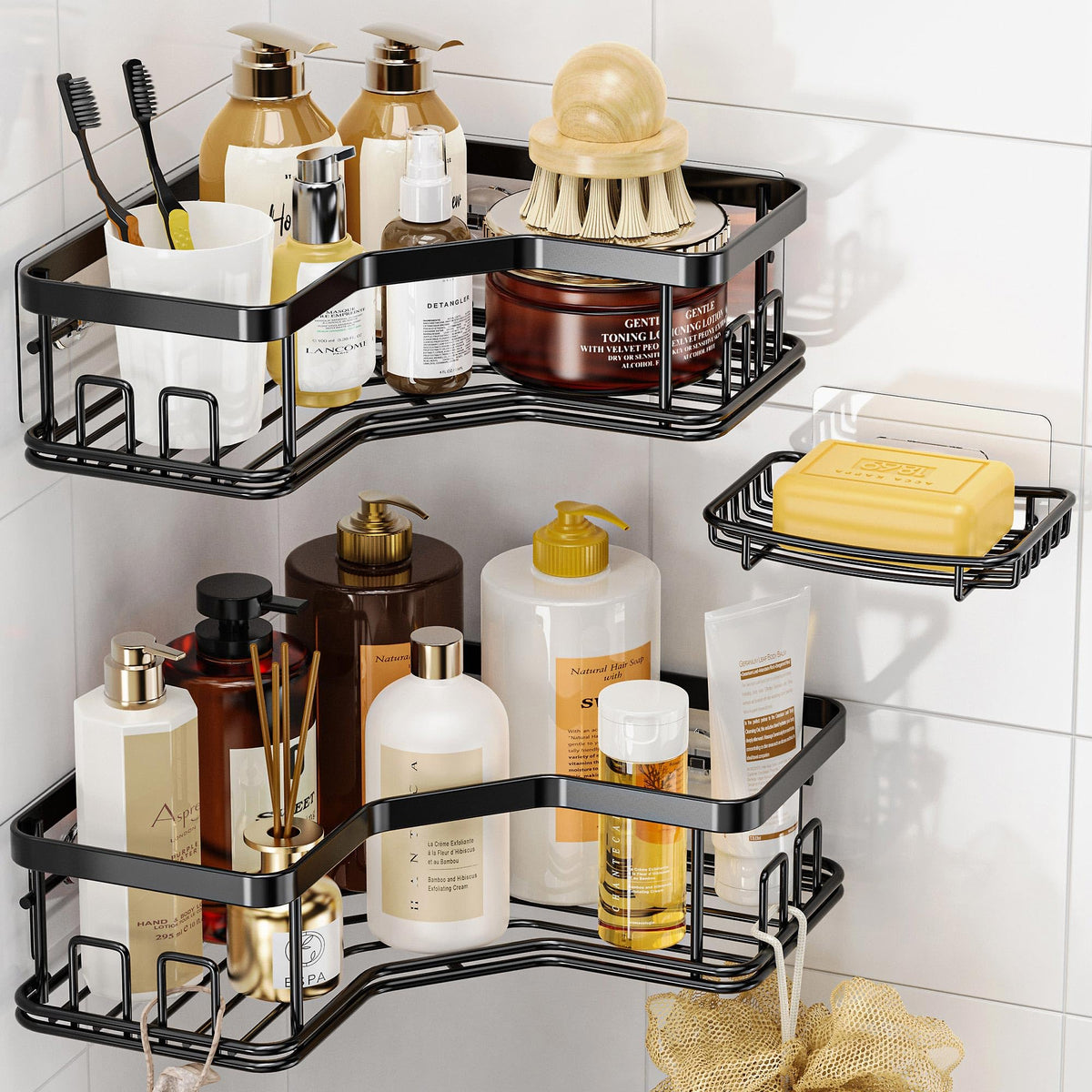 MAXIFFE 3 Pack Corner Shower Caddy with Soap Holder - Image 1